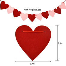 Felt heart garland banner, total length 9.8 ft; each heart 3.9 in
