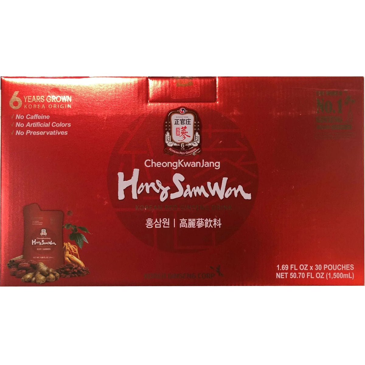 CheongKwanJang Hong Sam Won Red Ginseng Drink, 1.69 fl oz, 30-Count - USA MEGA SHOP