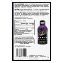 5-hour Energy Extra Strength grape shot bottle back label with Supplement Facts