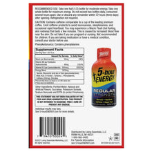 Berry 5-hour Energy regular strength bottle back label with supplement facts