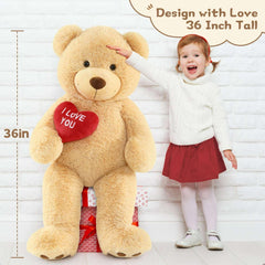 Tezituor 36" Teddy Bear Stuffed Animal Giant Bear Plush with I Love You Heart Plush Toy