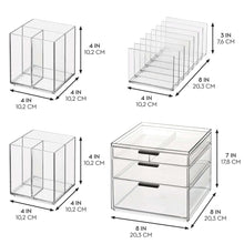 Clear acrylic cosmetic organizer set with compartment cube and drawer box sizes