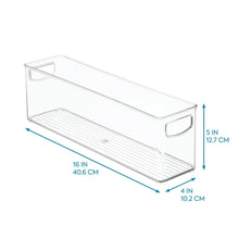 Clear deep storage bin with side handles, ribbed base, 16 in x 4 in