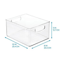 Clear pantry bin with side handles, 10 in x 8 in footprint, 5 in high