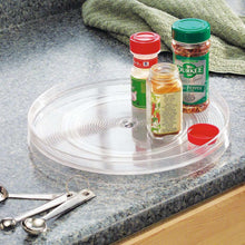 Clear turntable lazy Susan organizer tray with raised circular ridges