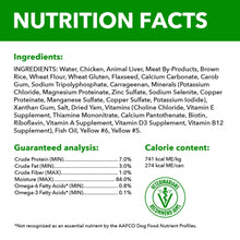 Nutrition facts panel for IAMS Proactive Health wet dog food with ingredients and analysis