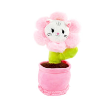Pink and green cat flower plush fragrance toy with smiling face in a fabric pot