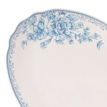 Blue floral stoneware serving platter, 16-inch oval with full bouquet design