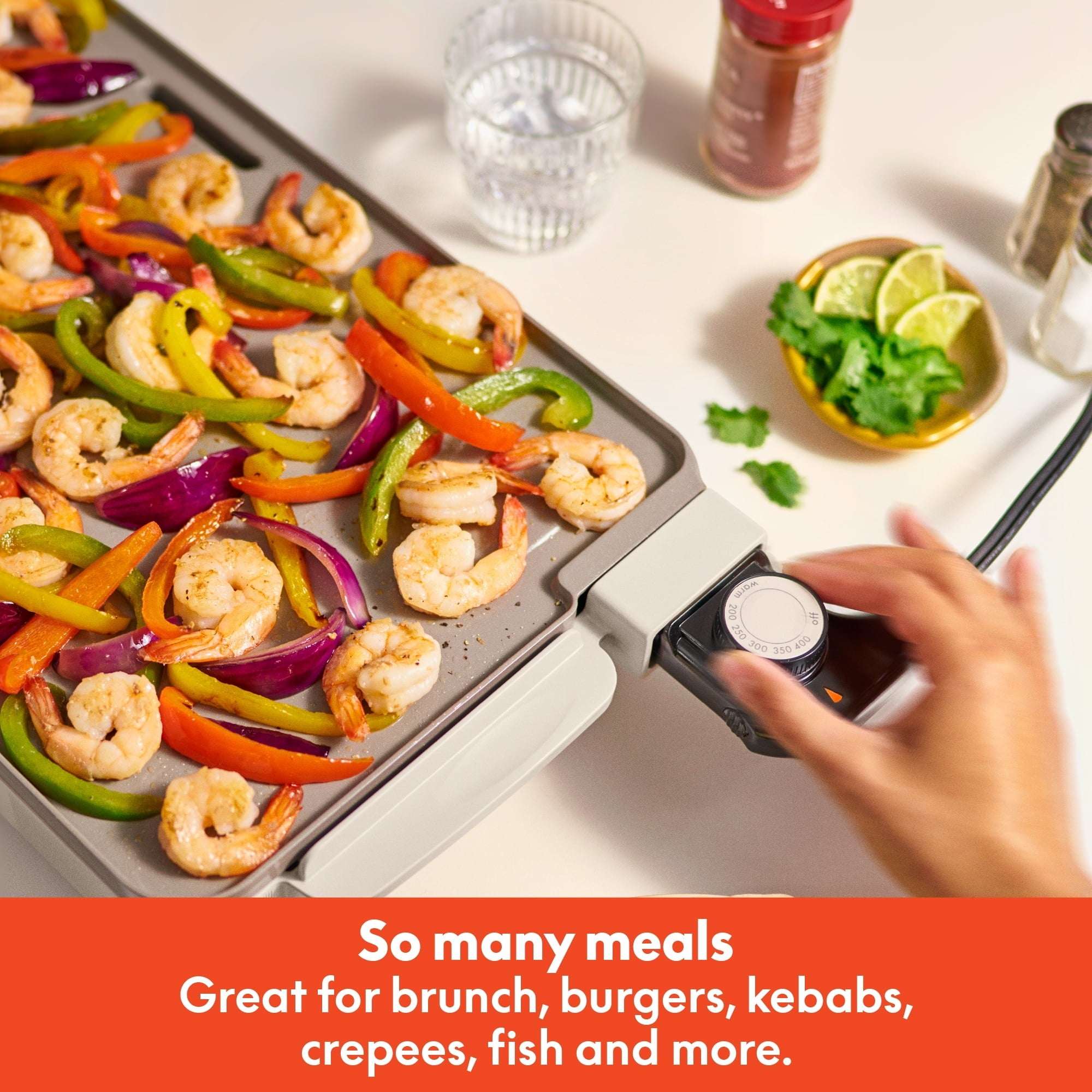 bella 10" x 20" Electric Griddle with EverGood™ Ceramic Nonstick Coating, Removable Temperature Probe, Oatmilk