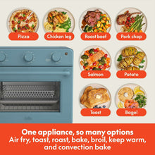 Air fryer toaster oven with front viewing window and control knobs, Surf blue