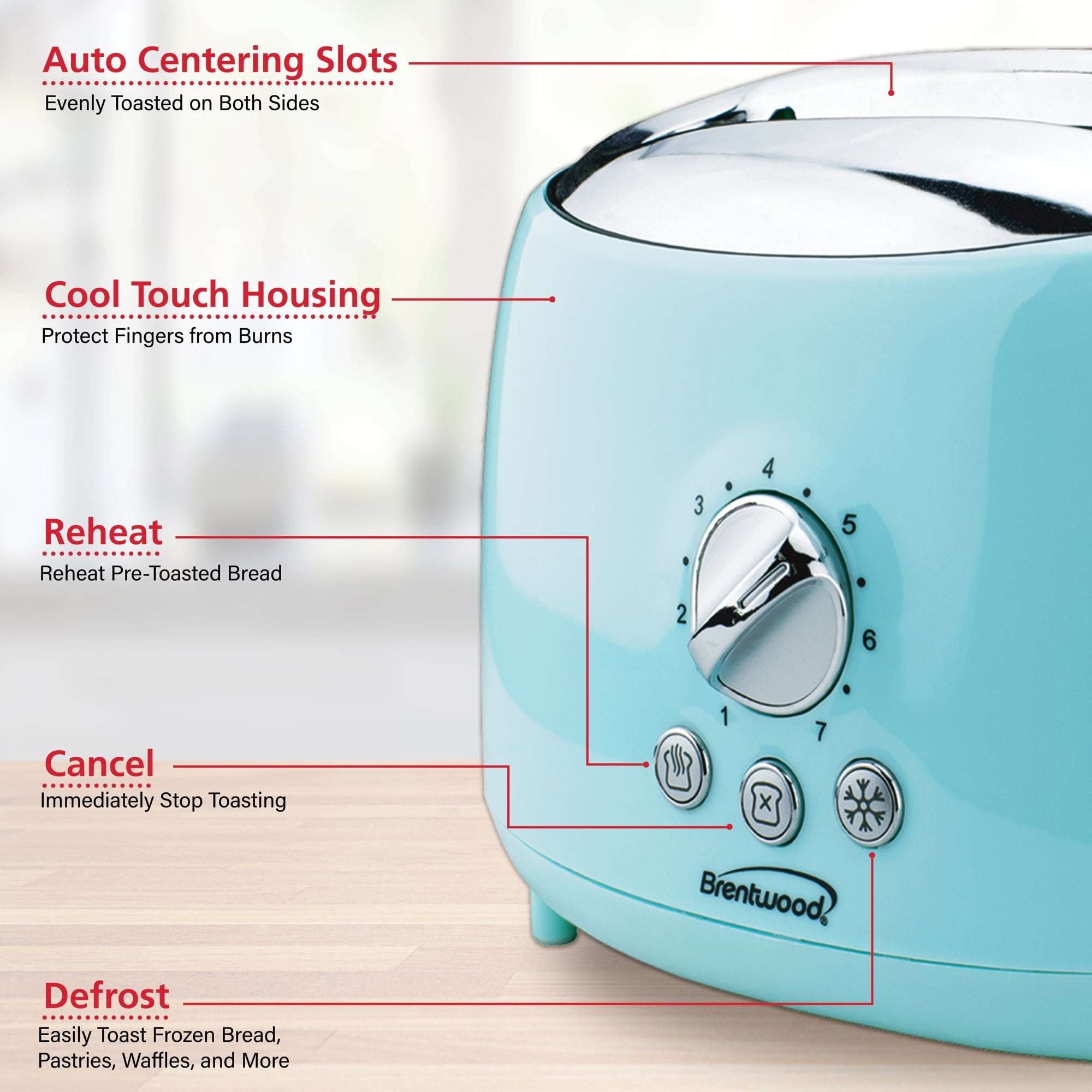 Brentwood Cool-Touch 2-Slice Retro Toaster with Extra-Wide Slots (Blue)