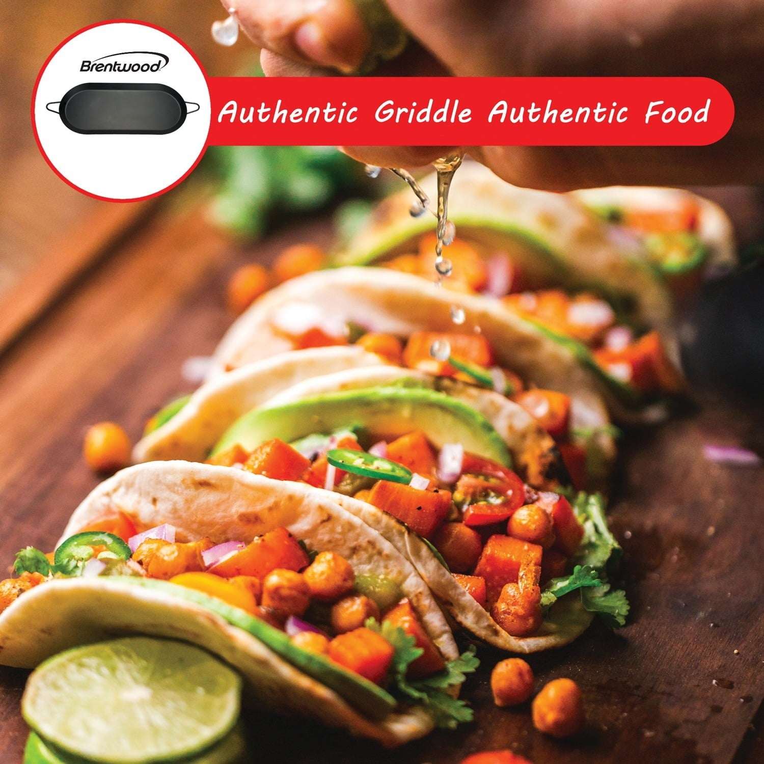 Brentwood Carbon Steel Nonstick Comal Griddle for Double Burner, 18 In. x 8.5 In.