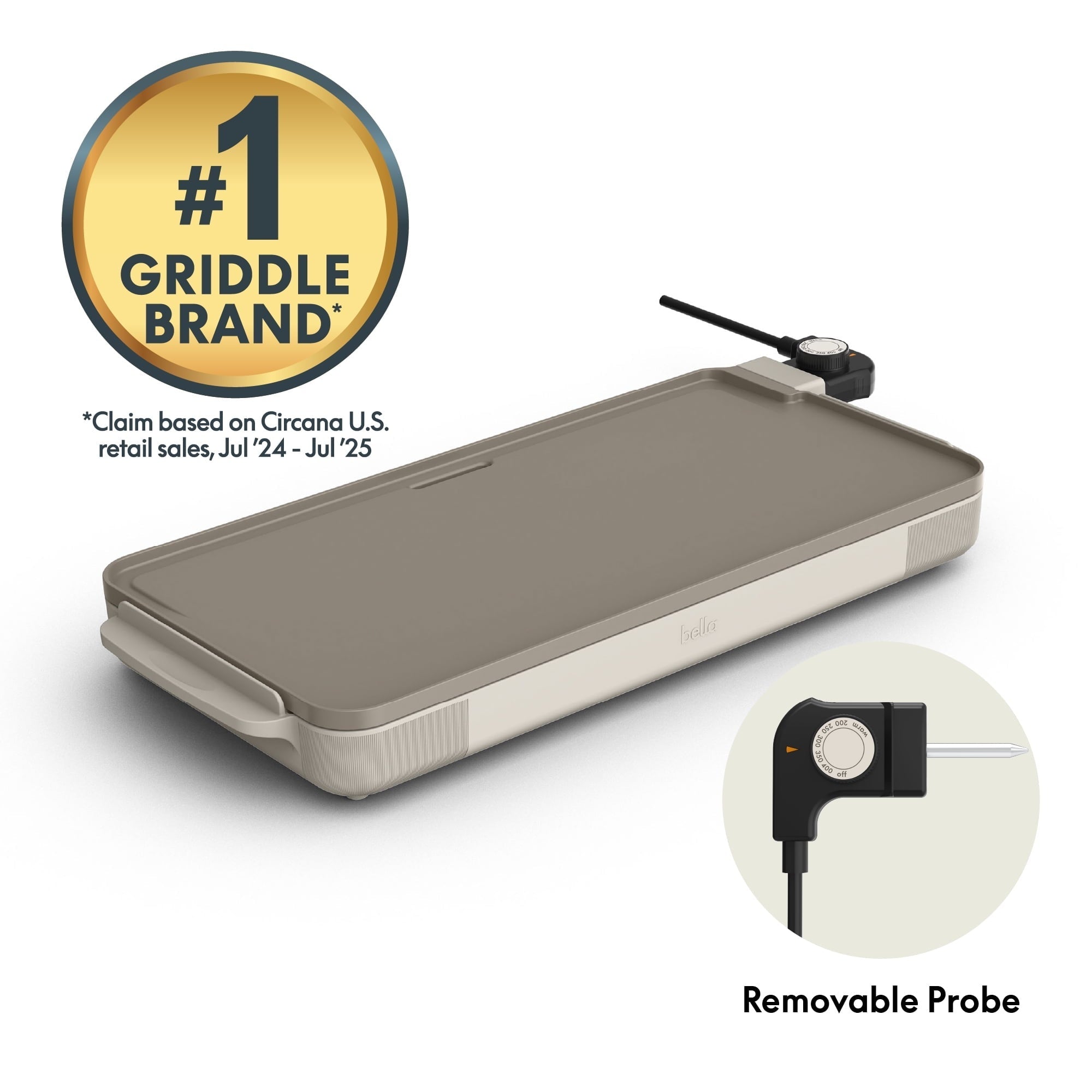 bella 10" x 20" Electric Griddle with EverGood™ Ceramic Nonstick Coating, Removable Temperature Probe, Oatmilk