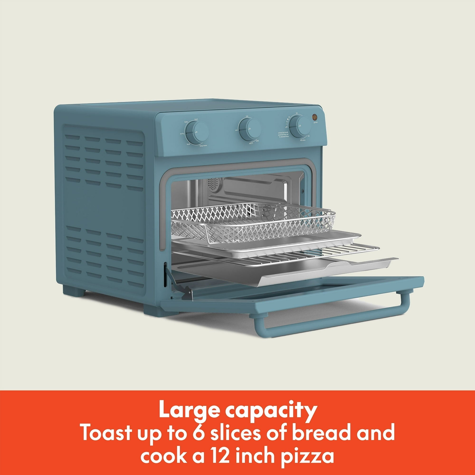 bella 6-Slice Air Fry Toaster Oven with 7 Preset Cooking Options and EverGood™ Nonstick Coated Trays, Surf
