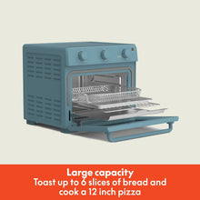 Air fryer toaster oven with open door and pull-out tray, Surf blue