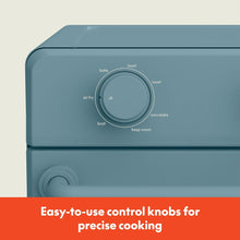 Air fryer toaster oven control panel with three round mode knobs, Surf blue