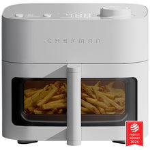 8-qt air fryer in concrete gray with front window and white handle