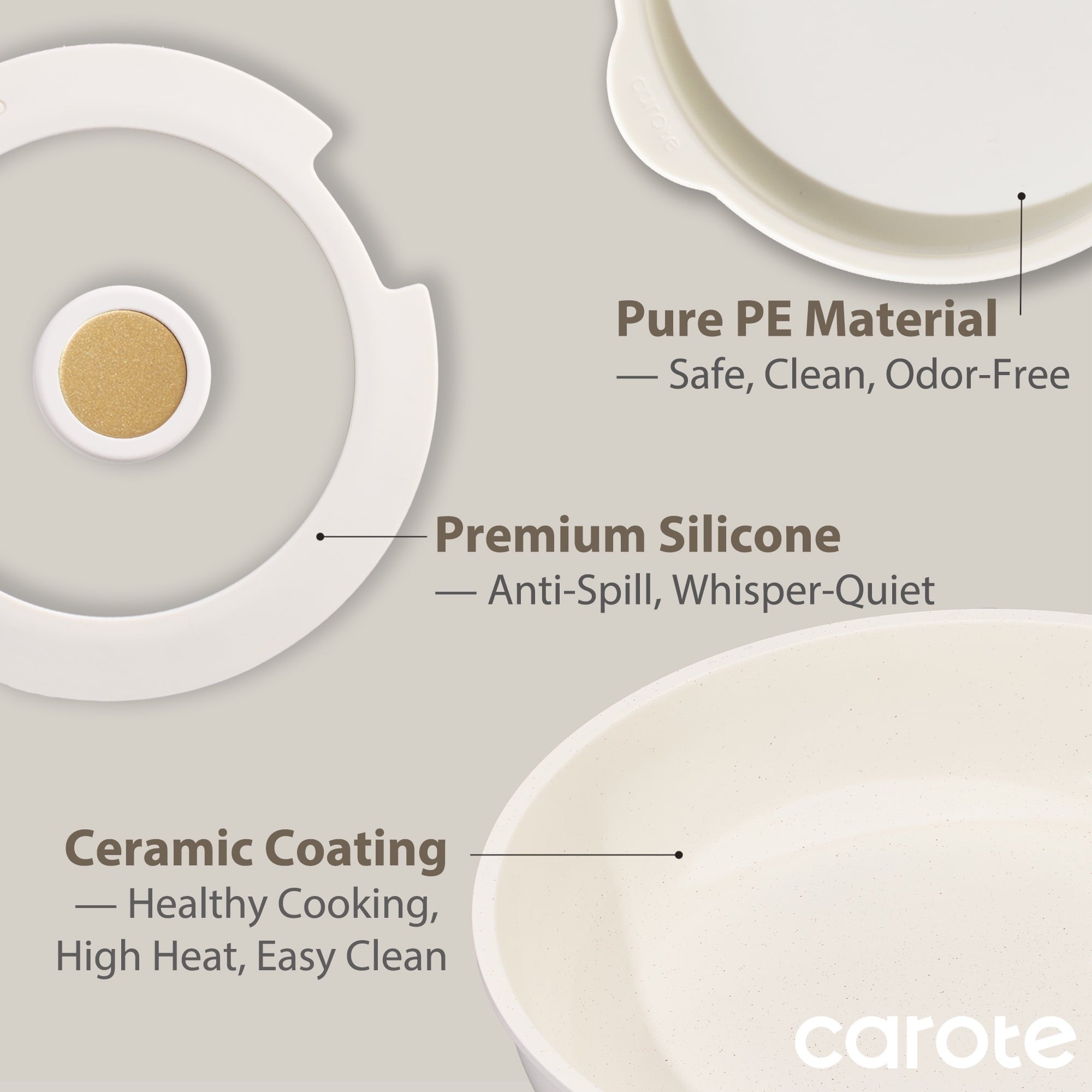 Carote Nonstick Detachable Pots and Pans Set, 6 Pieces Non Toxic Cookware Set with Induction, Oven/Dishwasher Safe, Easy for Storage, Granite White