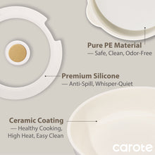 White ceramic-coated pan and lid insert with gold center, removable-handle cookware