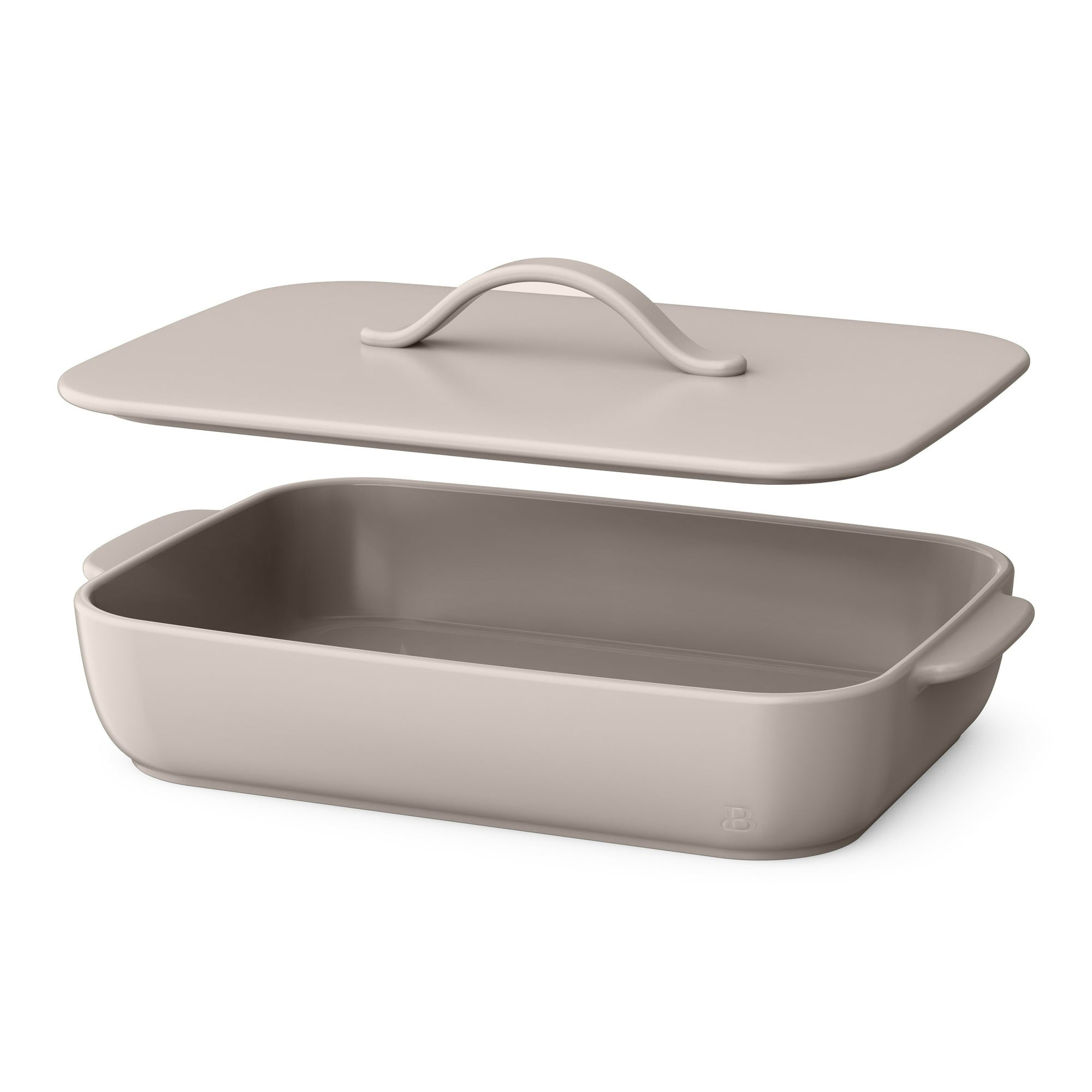 Beautiful 9”x13” Covered Stoneware Baking Dish, Porcini Taupe by Drew Barrymore