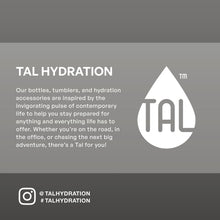 TAL Hydration promotional card with logo and social icons