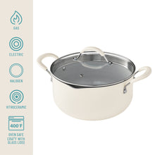 Cream ceramic Dutch oven with glass lid and side loop handles