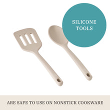 Cream silicone cooking utensils set with slotted turner and spoon spatula