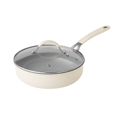 The Pioneer Woman Sutton 17-Piece Ceramic Cookware Set with Strainer Lids and Cookie Sheet with Rack, Cream