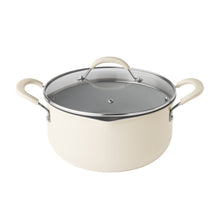 Cream ceramic soup pot with glass lid and twin loop side handles