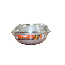 Cast aluminum caldero with glass lid in retail packaging, IMUSA label visible.