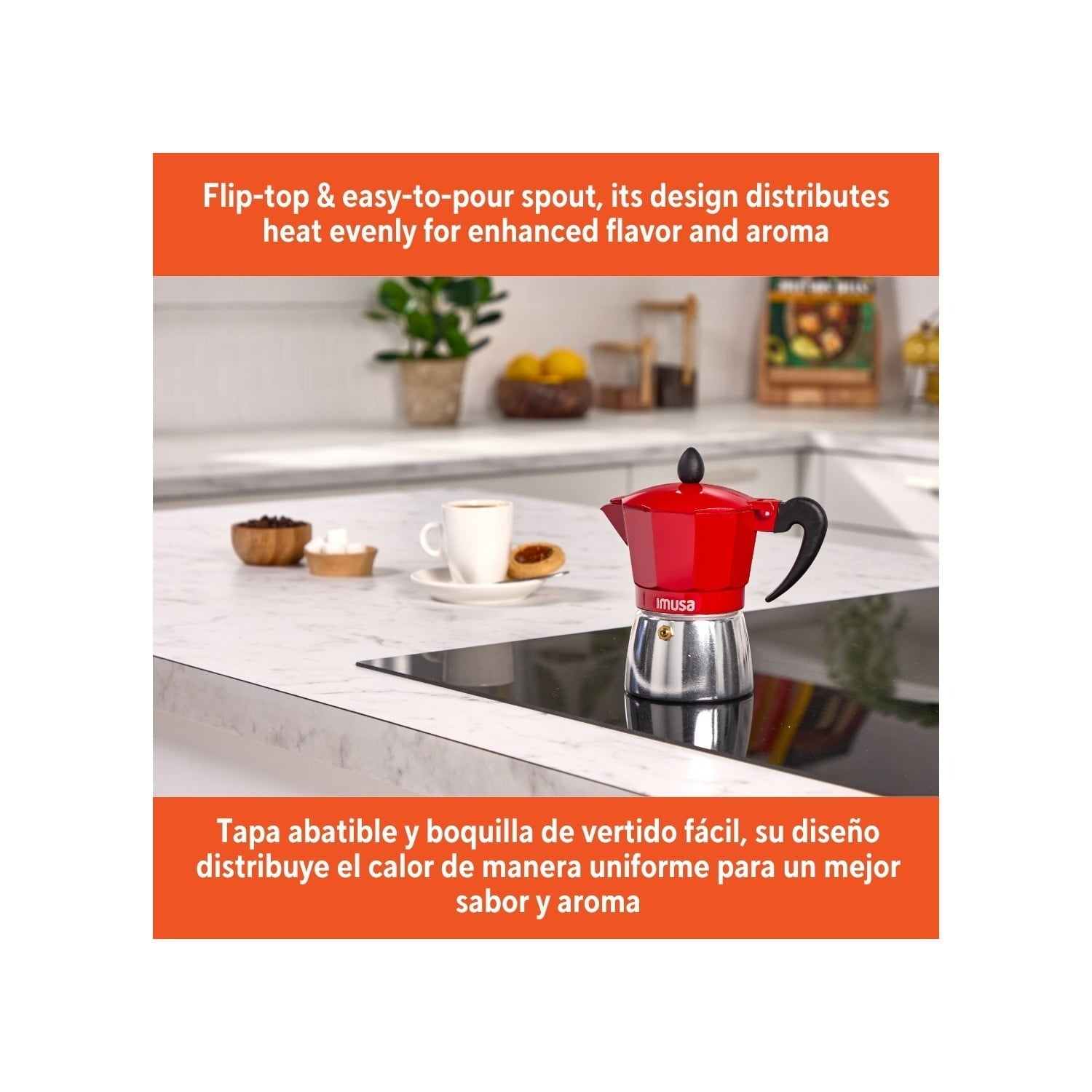 IMUSA 3cup Cast Aluminum Stovetop Coffeemaker with Red Top