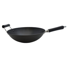 Preseasoned cast iron wok with cool-touch handles, 14 inch wide