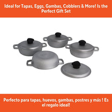4-piece mini caldero set, gray cast aluminum pots with matching lids and black knobs