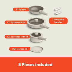 bella 8-Piece Piece Ceramic Nonstick Cookware Set with Removable Handles, Oatmilk
