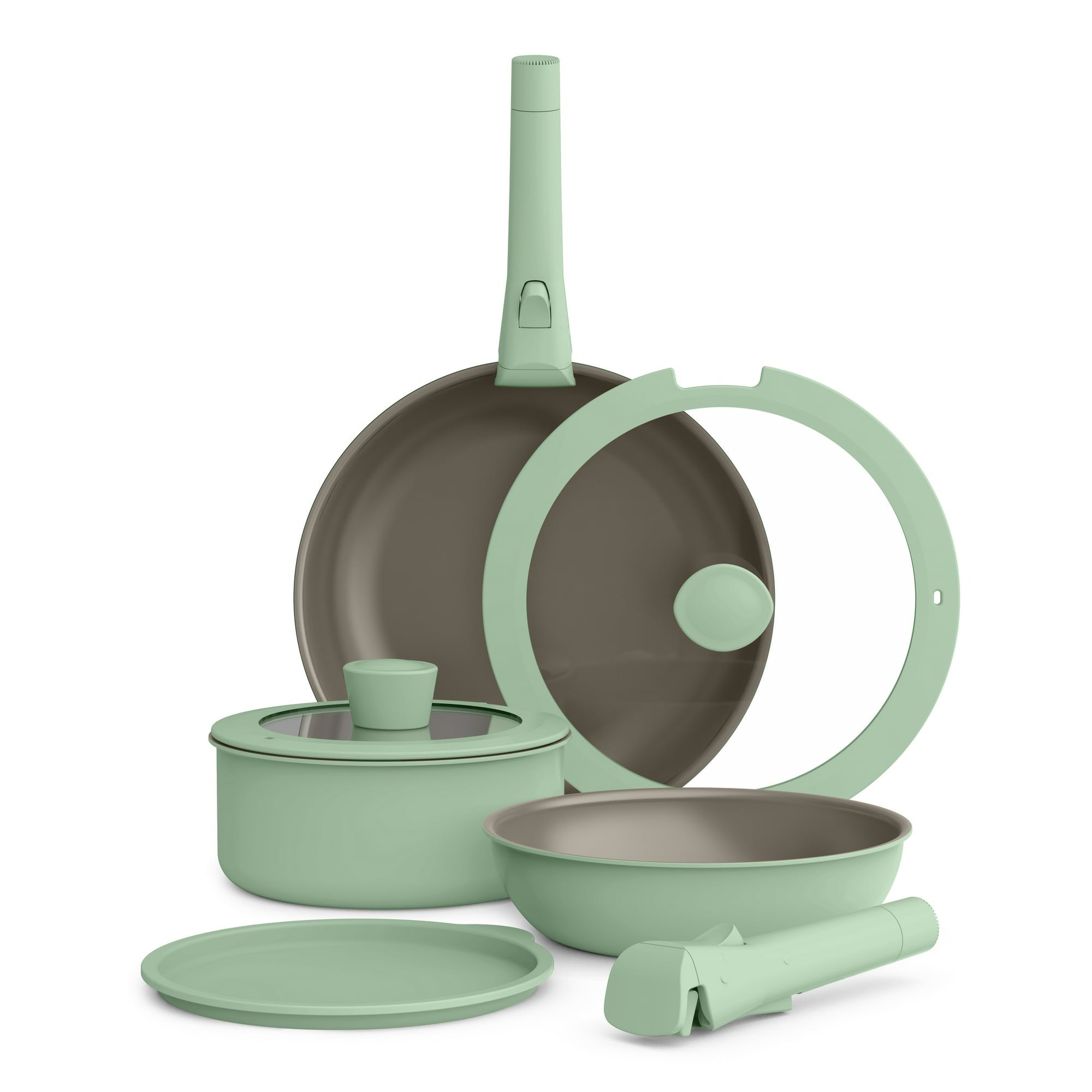 bella 8-Piece Piece Ceramic Nonstick Cookware Set with Removable Handles, Oatmilk