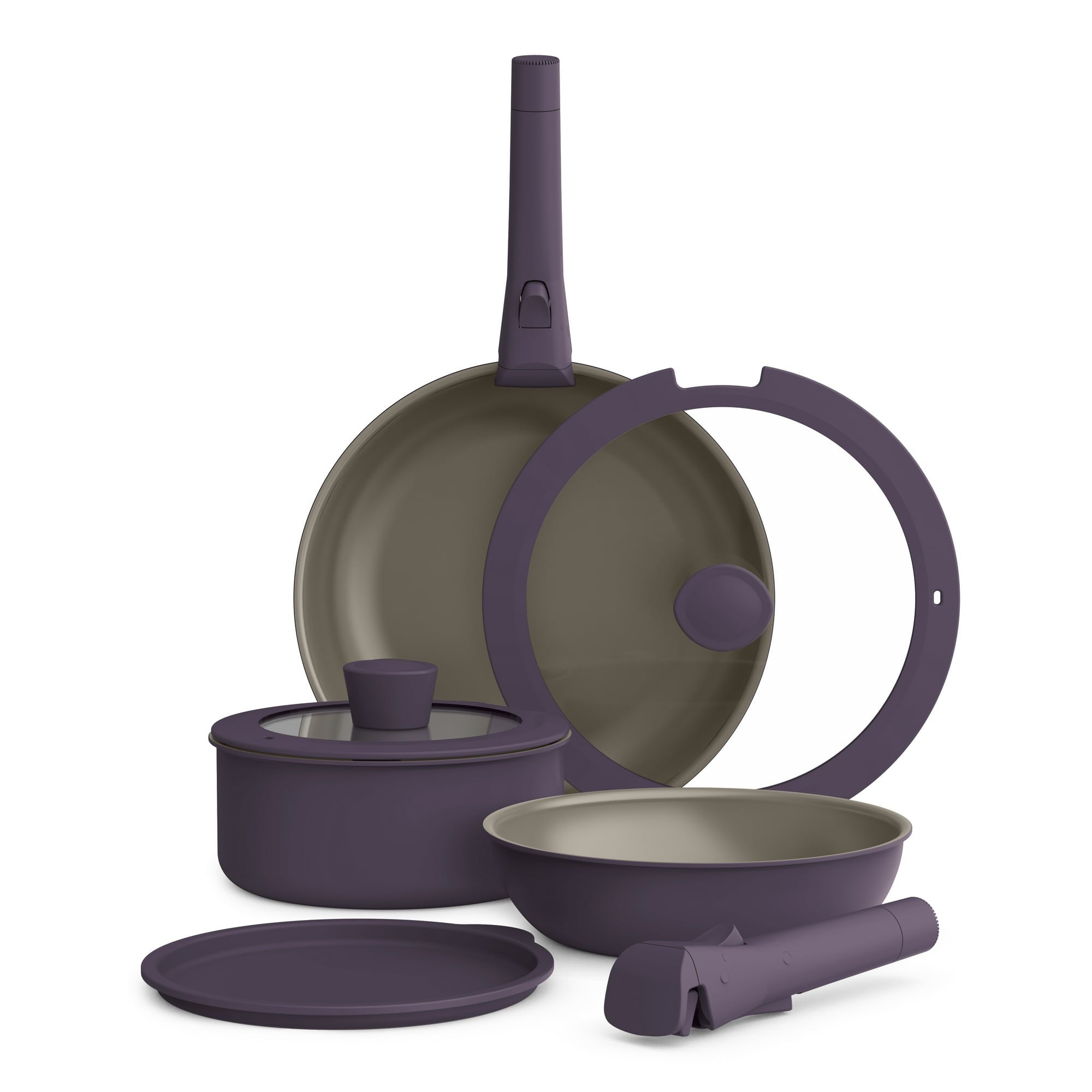 bella 8-Piece Piece Ceramic Nonstick Cookware Set with Removable Handles, Oatmilk