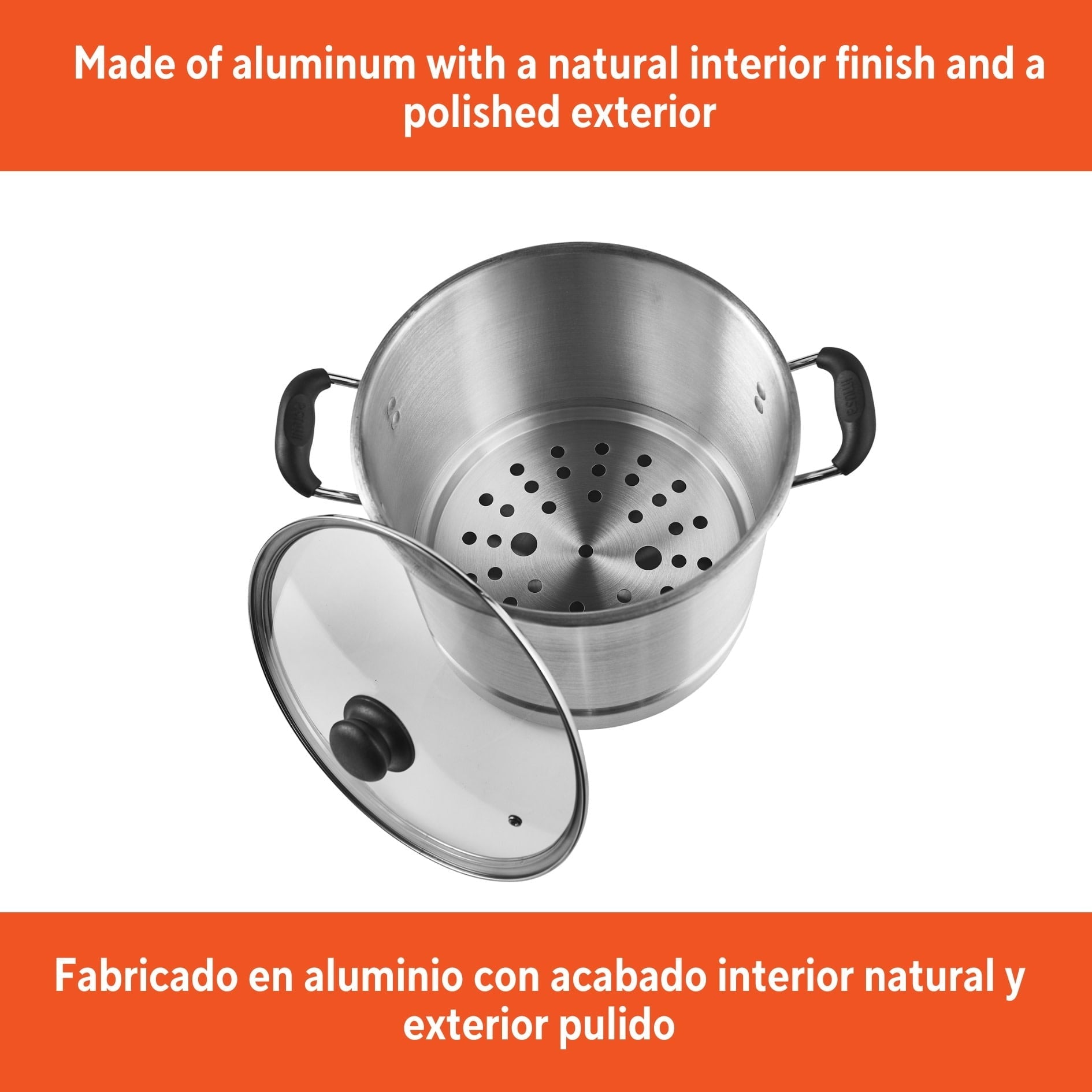 IMUSA 16qt Aluminum Steamer with Glass Lid & Cool Touch Handles