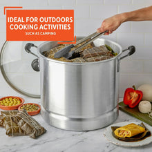 Aluminum steamer pot with glass lid and cool-touch side handles