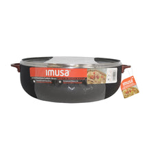 IMUSA black speckled ceramic caldero pot with glass lid and side handles