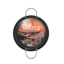 IMUSA boxed 9in round carbon-steel nonstick comal, black with metal handle loops