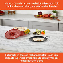 IMUSA carbon-steel comal with black nonstick finish and chrome riveted handles