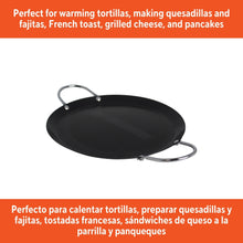 IMUSA round comal in black with nonstick surface and two metal side handles