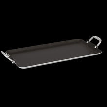 Rectangular griddle pan with two side aluminum handles, dark nonstick-style surface