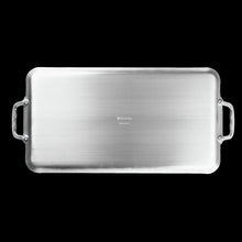 Rectangular griddle pan with two side handles, light silver brushed surface