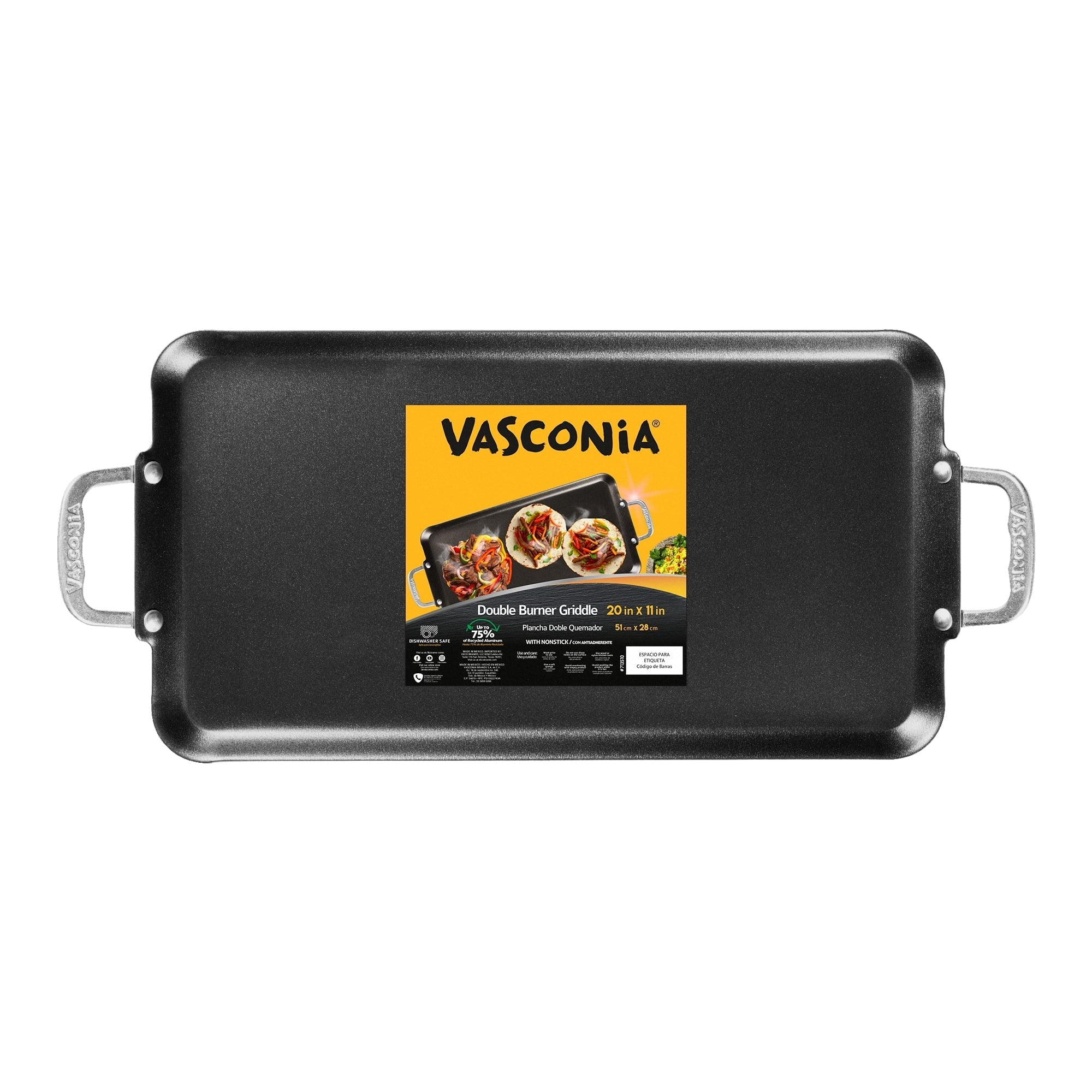 Vasconia 20" Double Burner Griddle - Non-Stick, Dishwasher Safe, Aluminum Handles