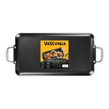 Rectangular griddle pan with side handles and VASCONIA label on top