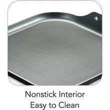 Nonstick griddle interior with textured surface and dark rim