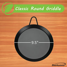 Round black nonstick griddle comal with loop handle, 9.5 in cooking surface