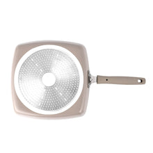 Square ceramic nonstick griddle with perforated heat disc insert and handle