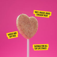 Freeze-dried chicken cat treat lollipop with heart-shaped snack on stick